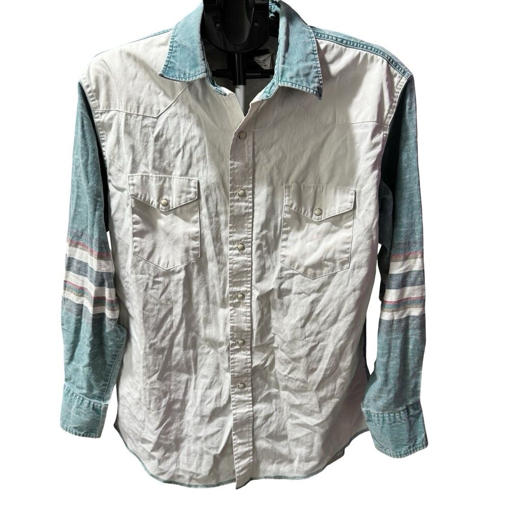 WRANGLER Vintage Denim Western Cowboy Brushpopper Snap Button Shirt 16.5 X 34